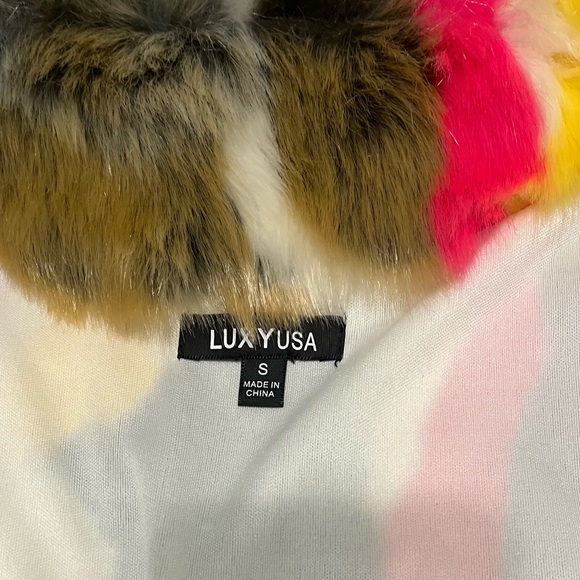 Luxy USA Multi Color Faux Fur Cropped Jacket, Size Small, EUC - Picture 2 of 8
